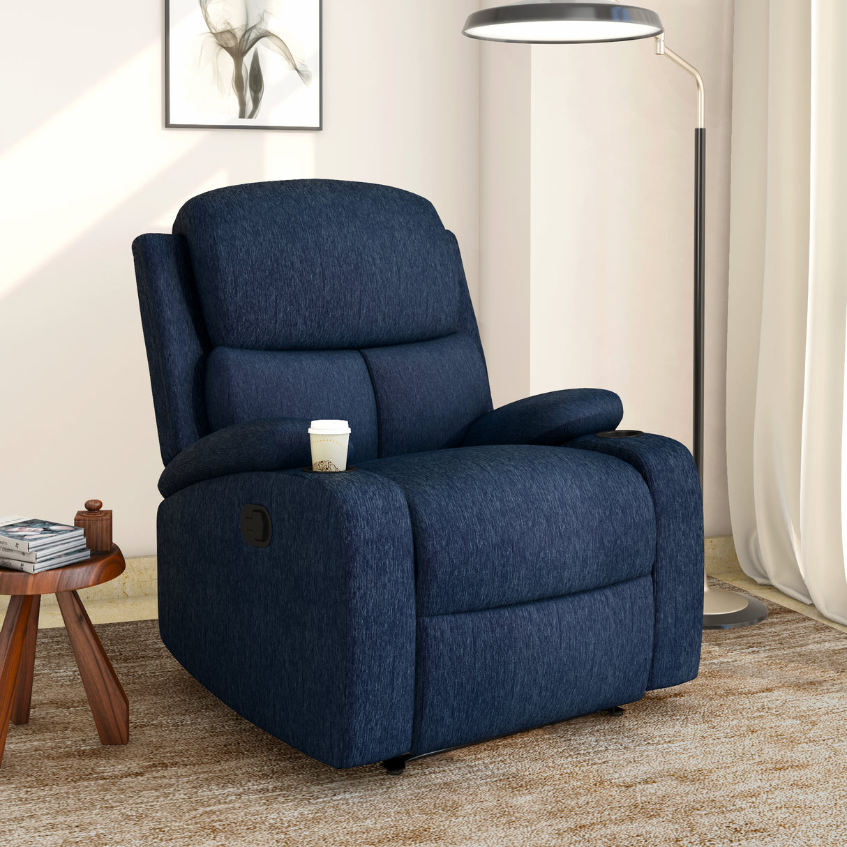 Matt 1 Seater fabric Manual Recliner (Blue)