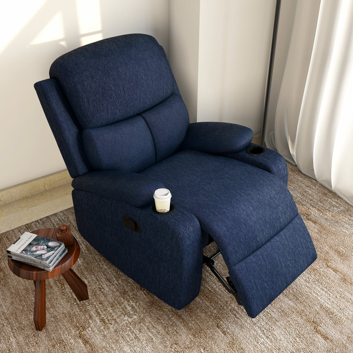 Matt 1 Seater fabric Manual Recliner (Blue)