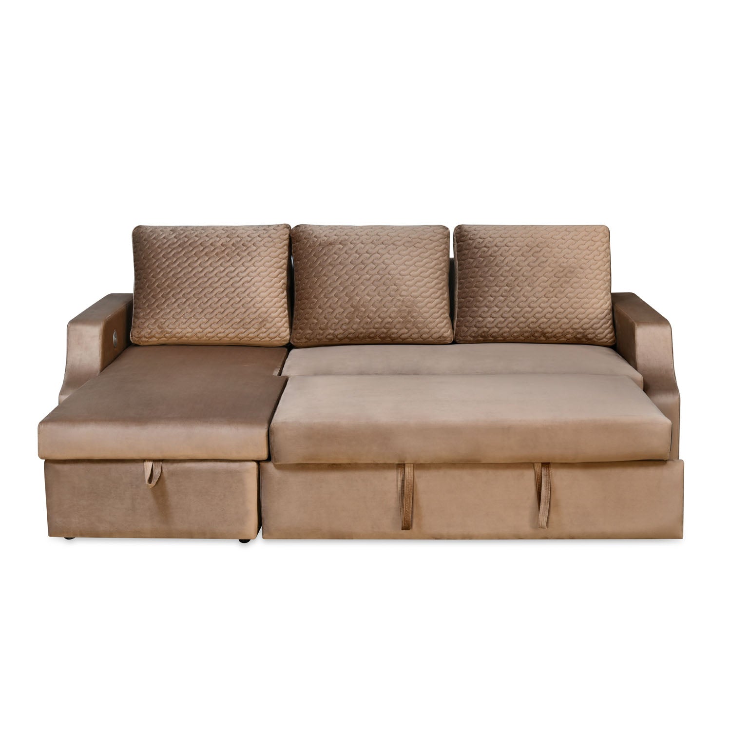 Portland RHS Sofa With Lounger & Storage (Light Brown)