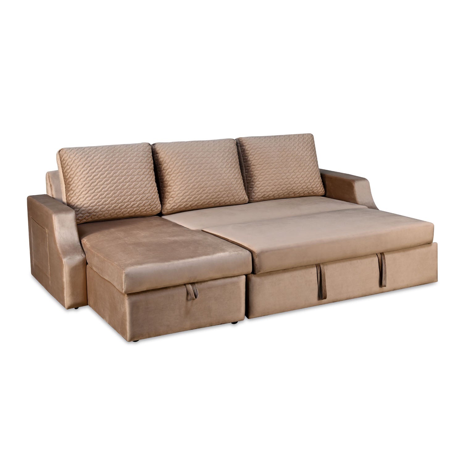 Portland RHS Sofa With Lounger & Storage (Light Brown)