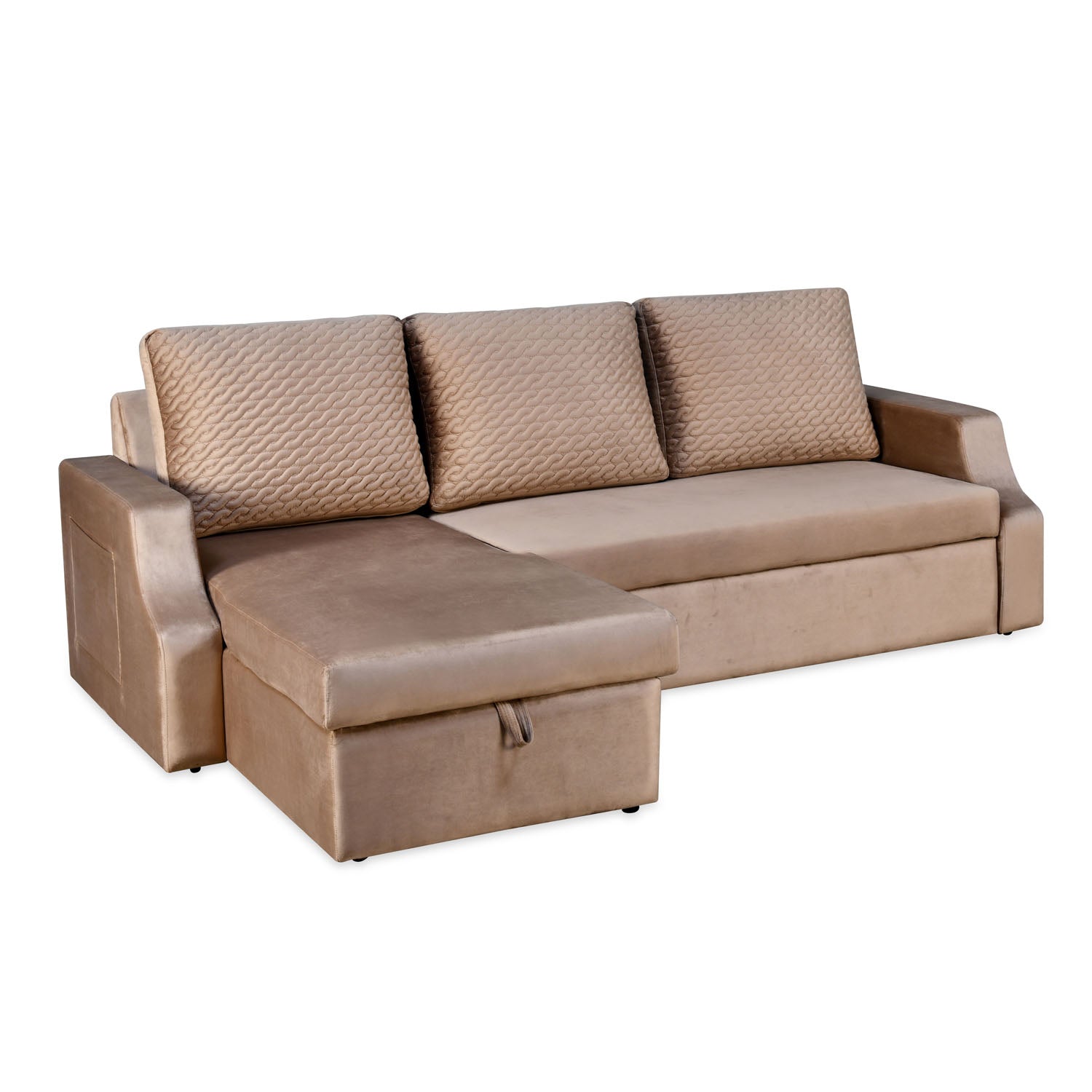 Portland RHS Sofa With Lounger & Storage (Light Brown)