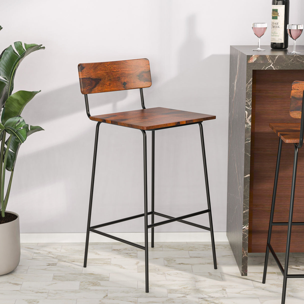 Reef Solid Wood Bar Stool (Walnut)