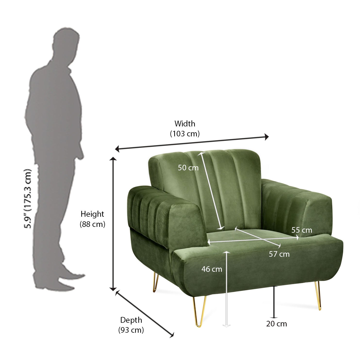 Somerville 1 Seater Sofa (Olive Green)