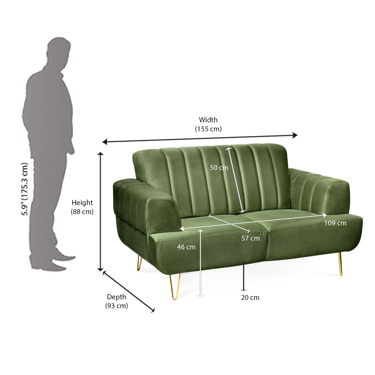 Somerville 2 Seater Sofa (Olive Green)