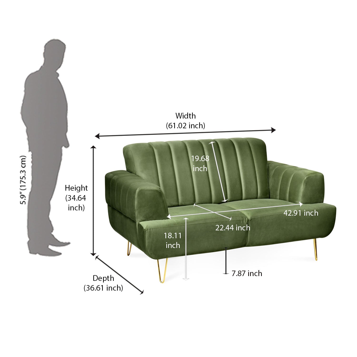 Somerville 2 Seater Sofa (Olive Green)