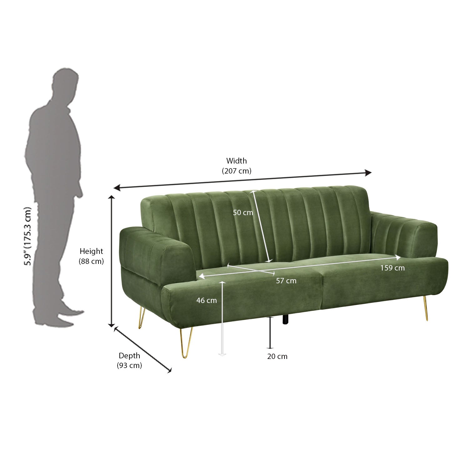 Somerville 3 Seater Sofa (Olive Green)