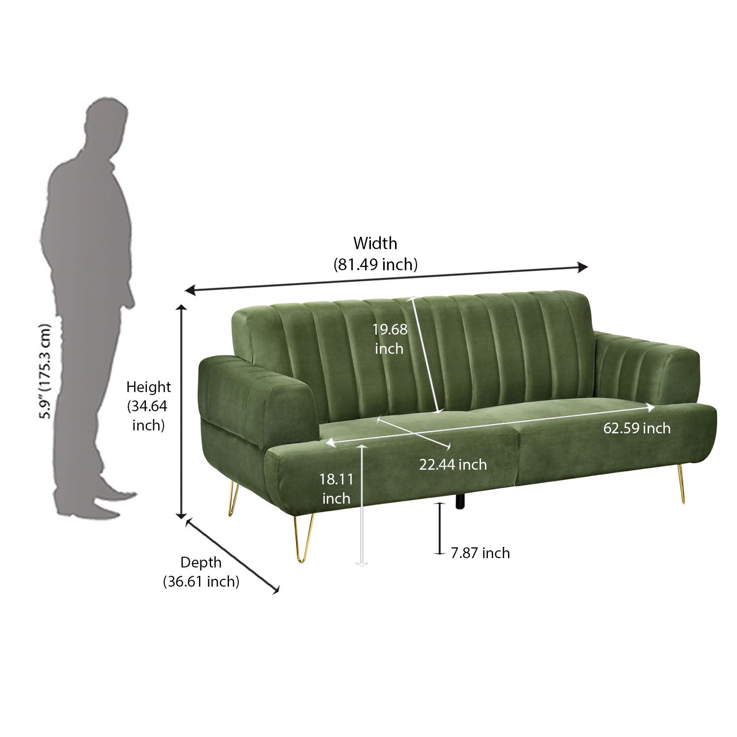 Somerville 3 Seater Sofa (Olive Green)