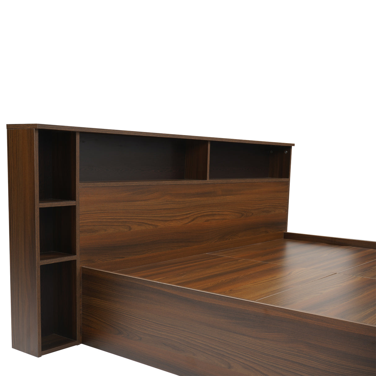 Torrie King Bed With Headboard & Box Storage (Classic Walnut)