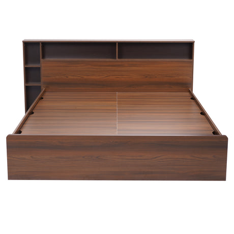 Torrie Queen Bed With Headboard & Box Storage (Classic Walnut)