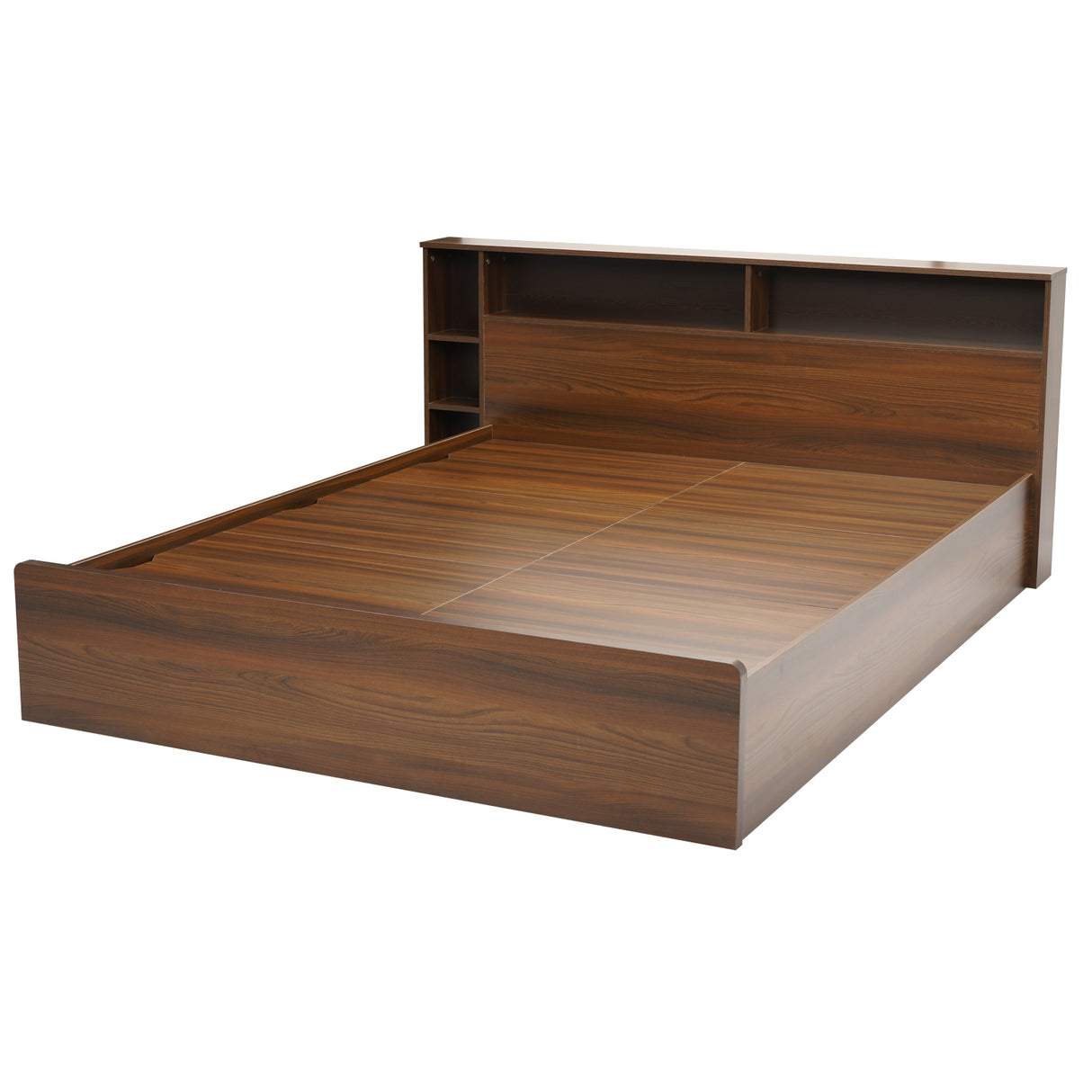 Torrie Queen Bed With Headboard & Box Storage (Classic Walnut)