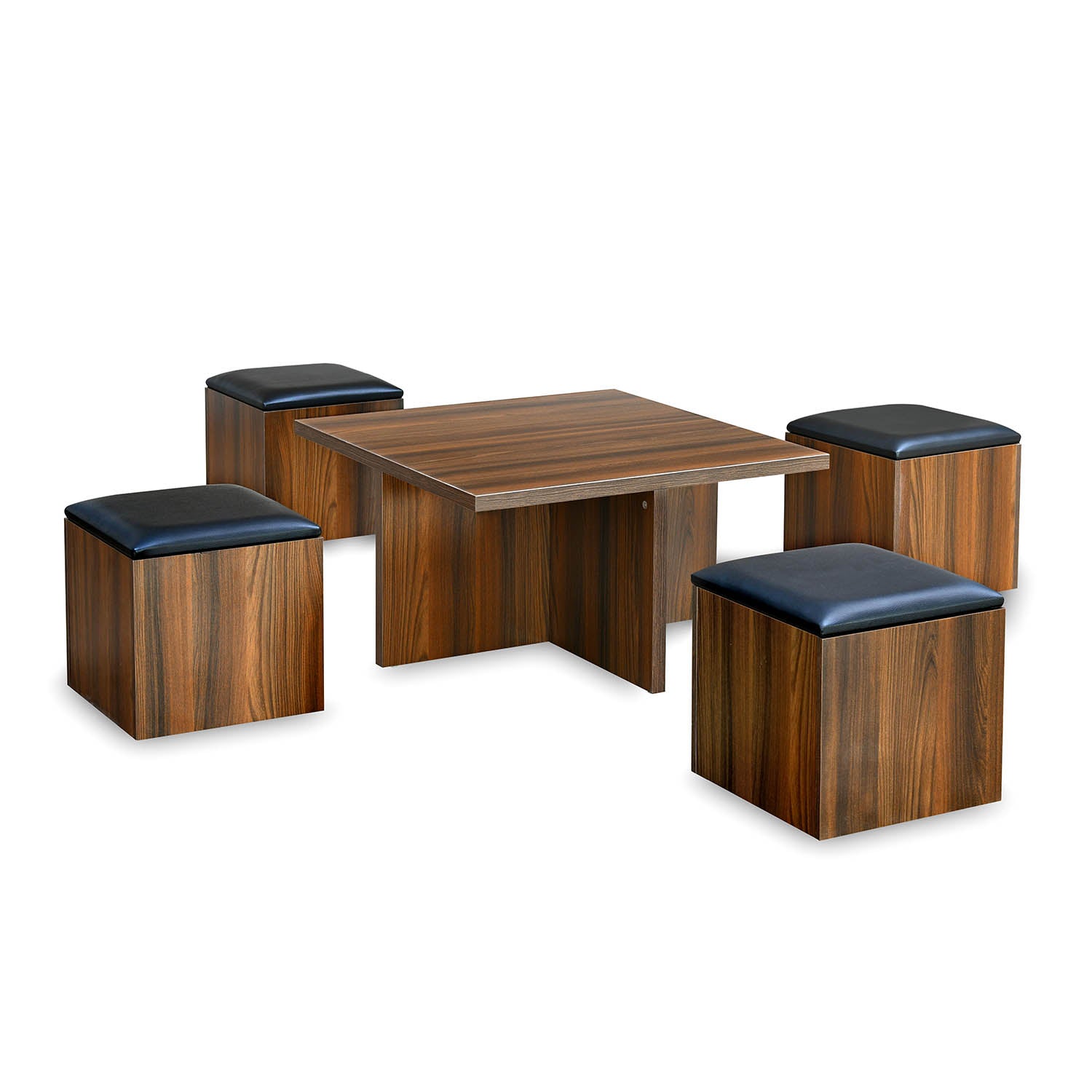 Trendy Engineered Wood Coffee Table Set with Storage Stool (Walnut)