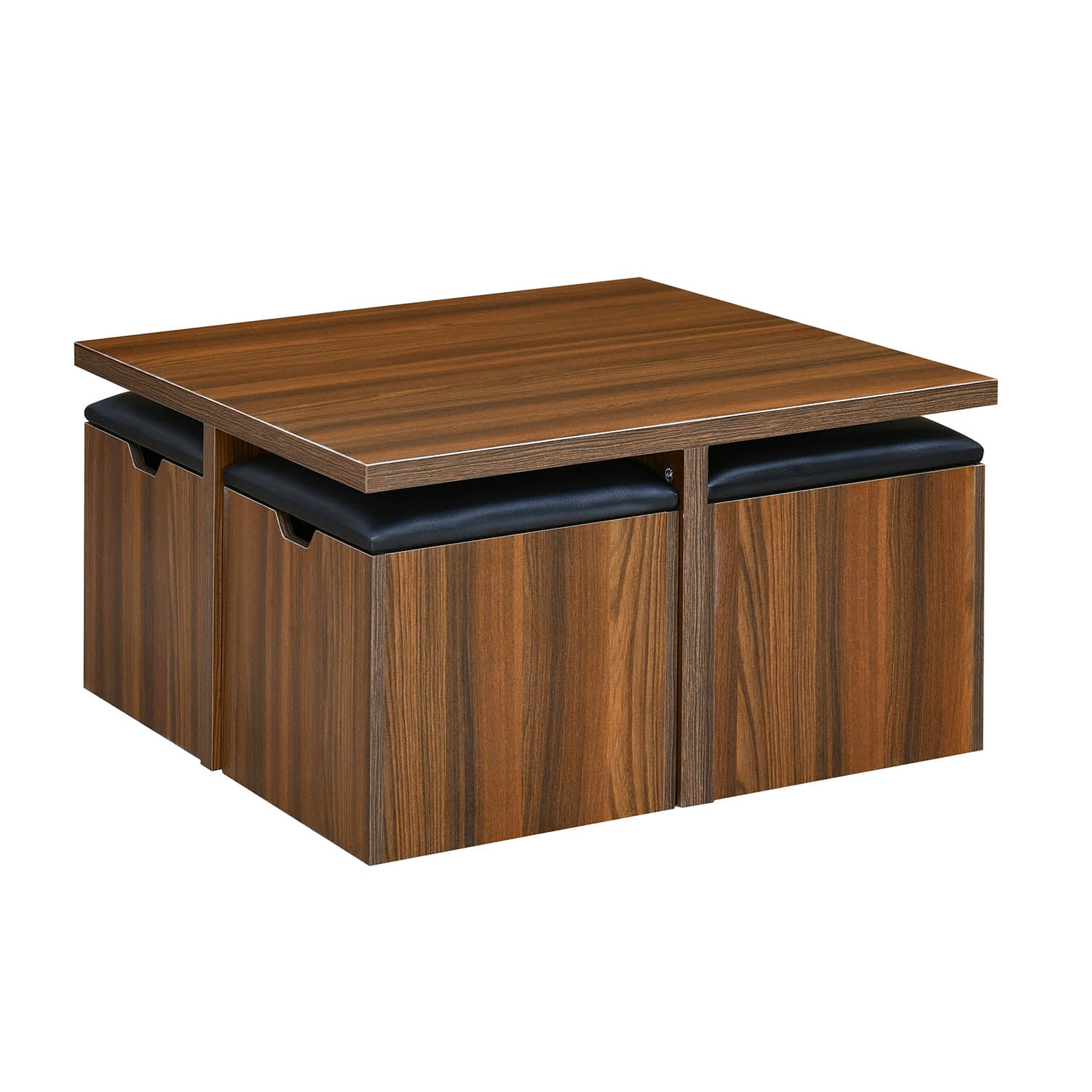 Trendy Engineered Wood Coffee Table Set with Storage Stool (Walnut)