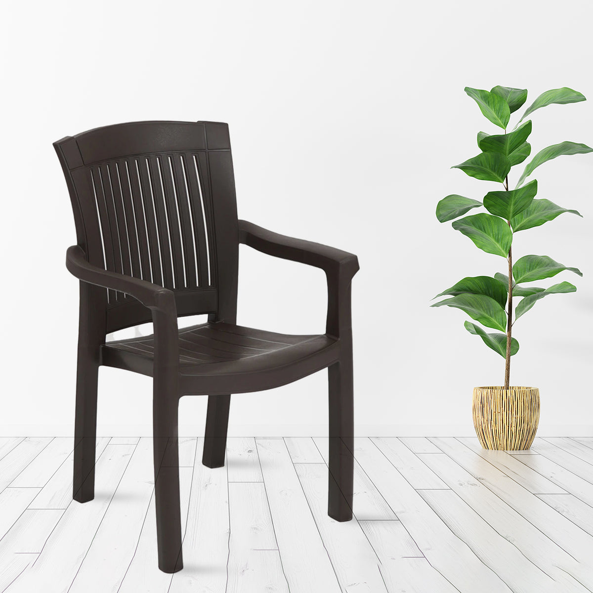 Nilkamal Plastic Chair with Arm (Charcoal Grey)