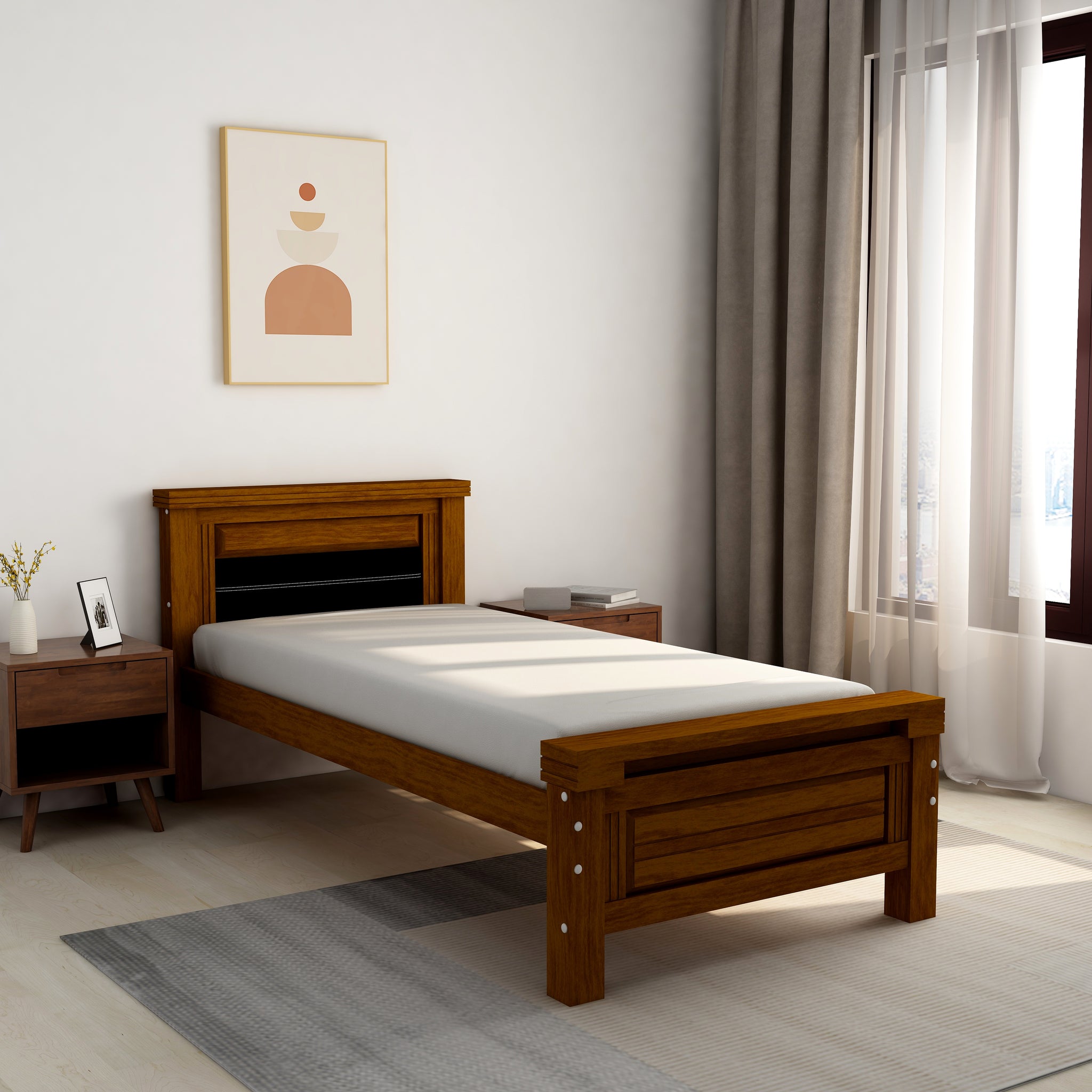 Dexter Solid Wood Single Bed (Cappucino)