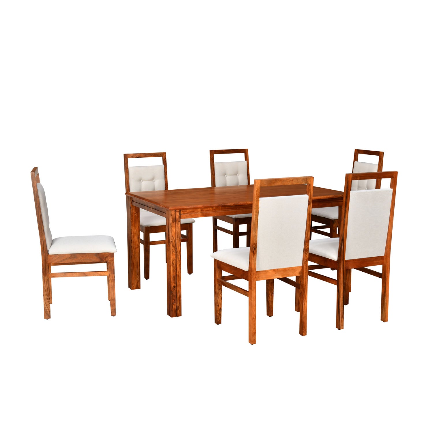 Vera 6 Seater Solid Wood Dining Set With Chairs in Honey Brown Finish