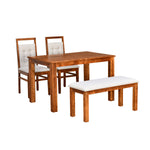 Vera 4 Seater Solid Wood Dining Set With Bench in Honey Brown Finish