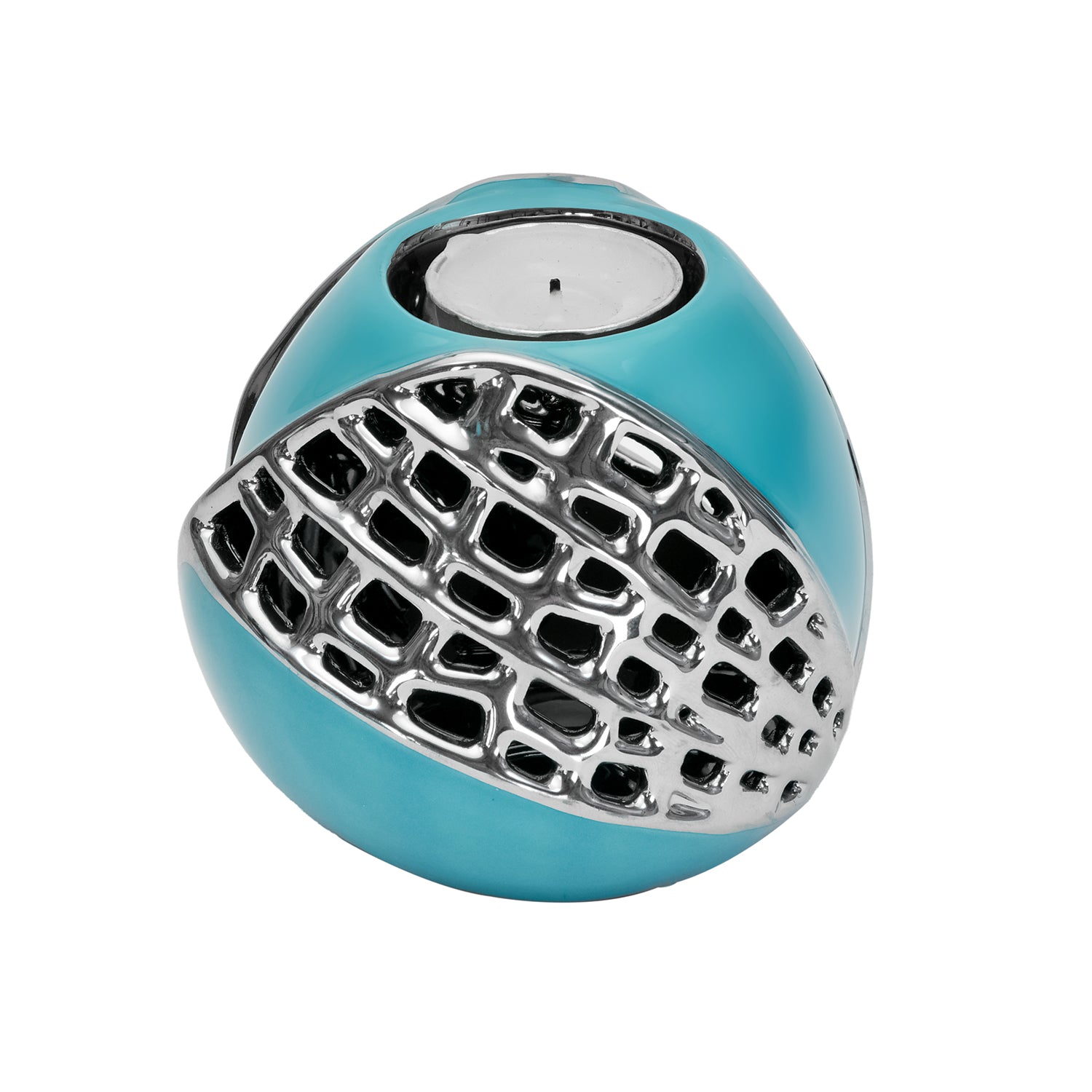 Round Jaali Votive (Sea Green & Silver)