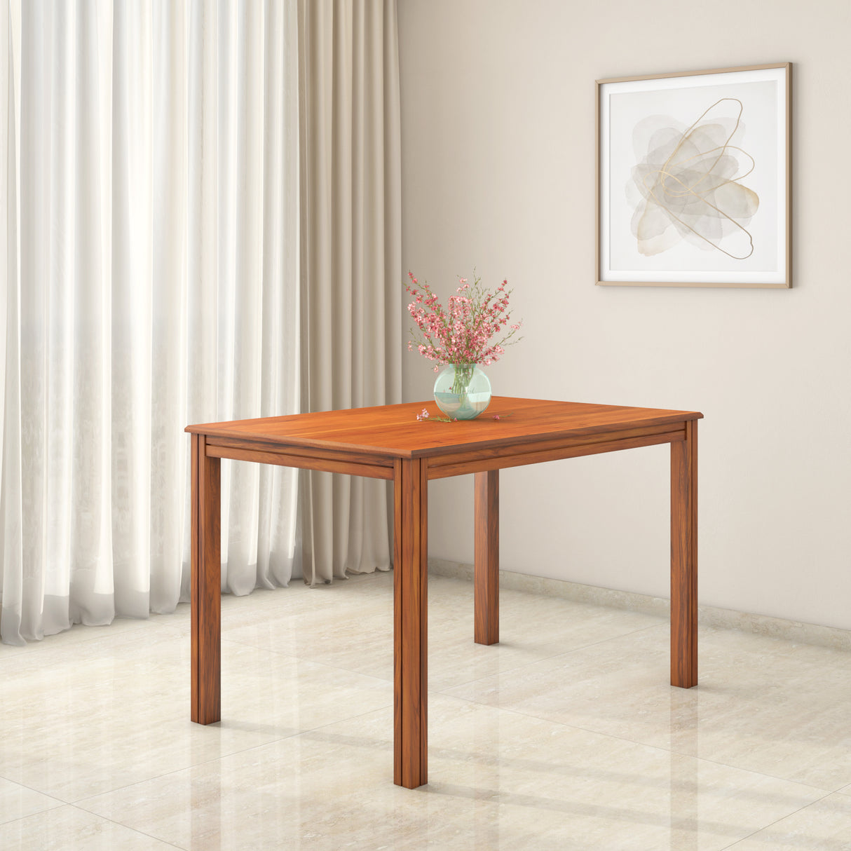 Vera 4 Searer Solid Wood Dining Table (Honey Brown)