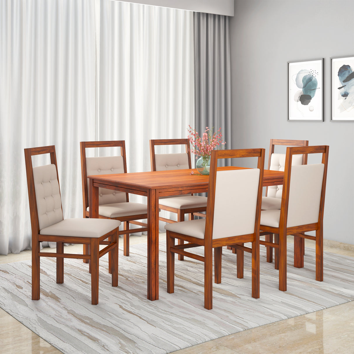 Nilkamal Vera 6 Seater Solid Wood Dining Set With Chairs In