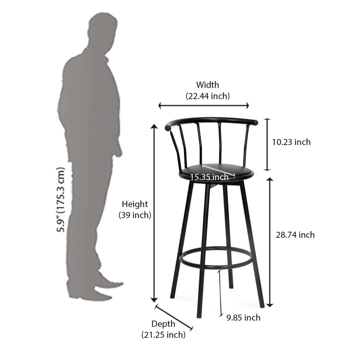 Bayern Rotating Seat Bar Stool (Black)