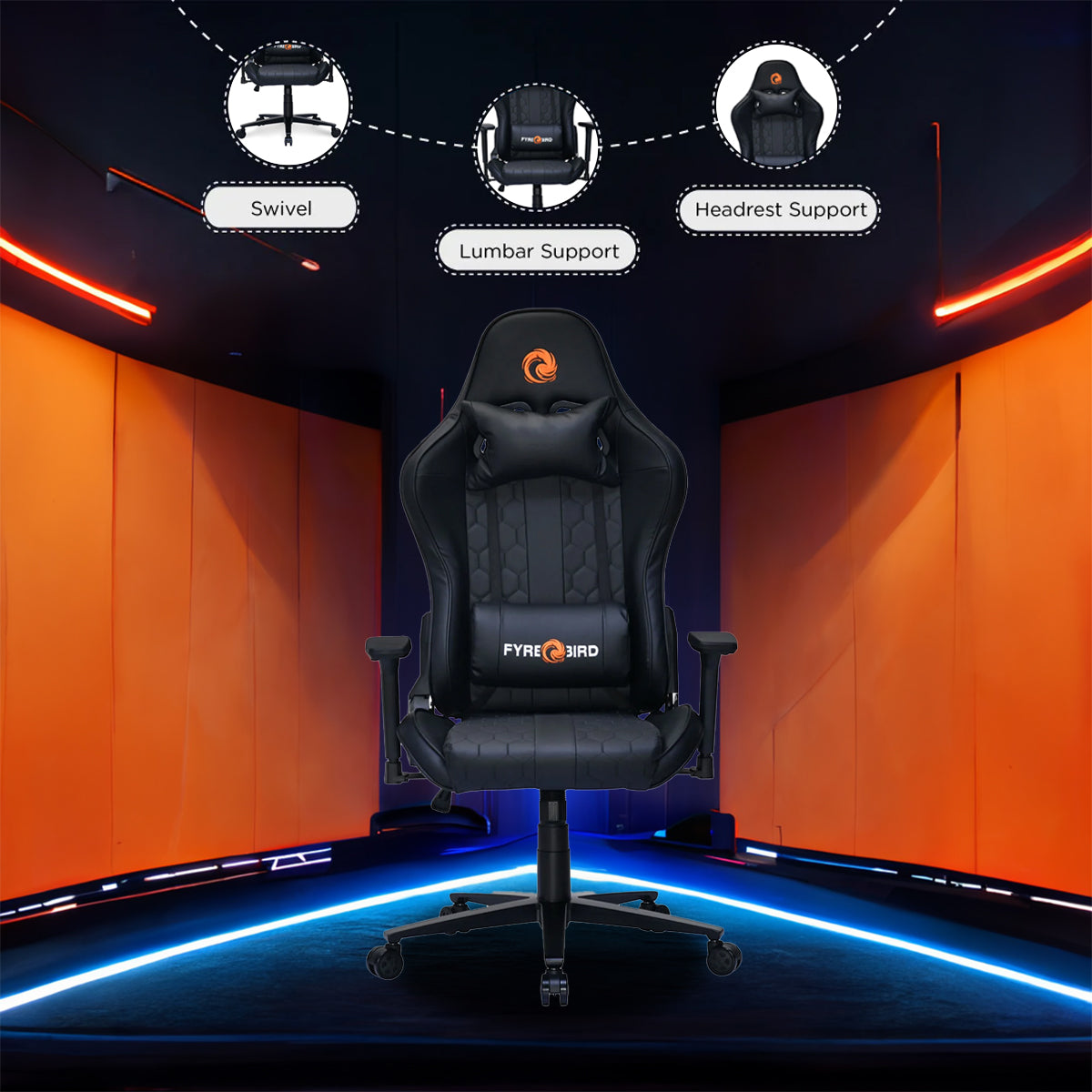 Canophy Leatherette Ergonomic Gaming Chair with Neck & Lumbar Pillow (Black)