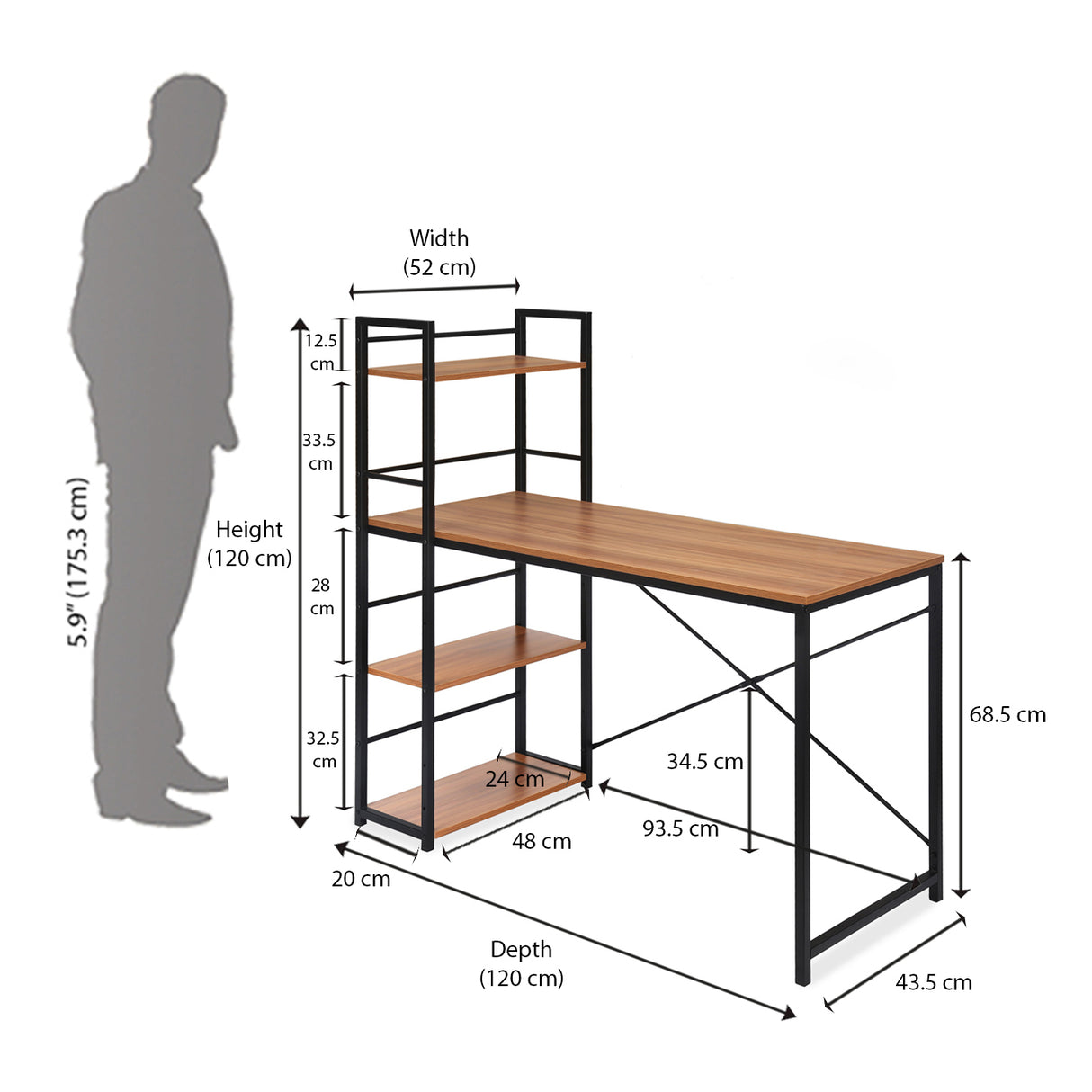 Dalton Desk with Bookshelf (Walnut)