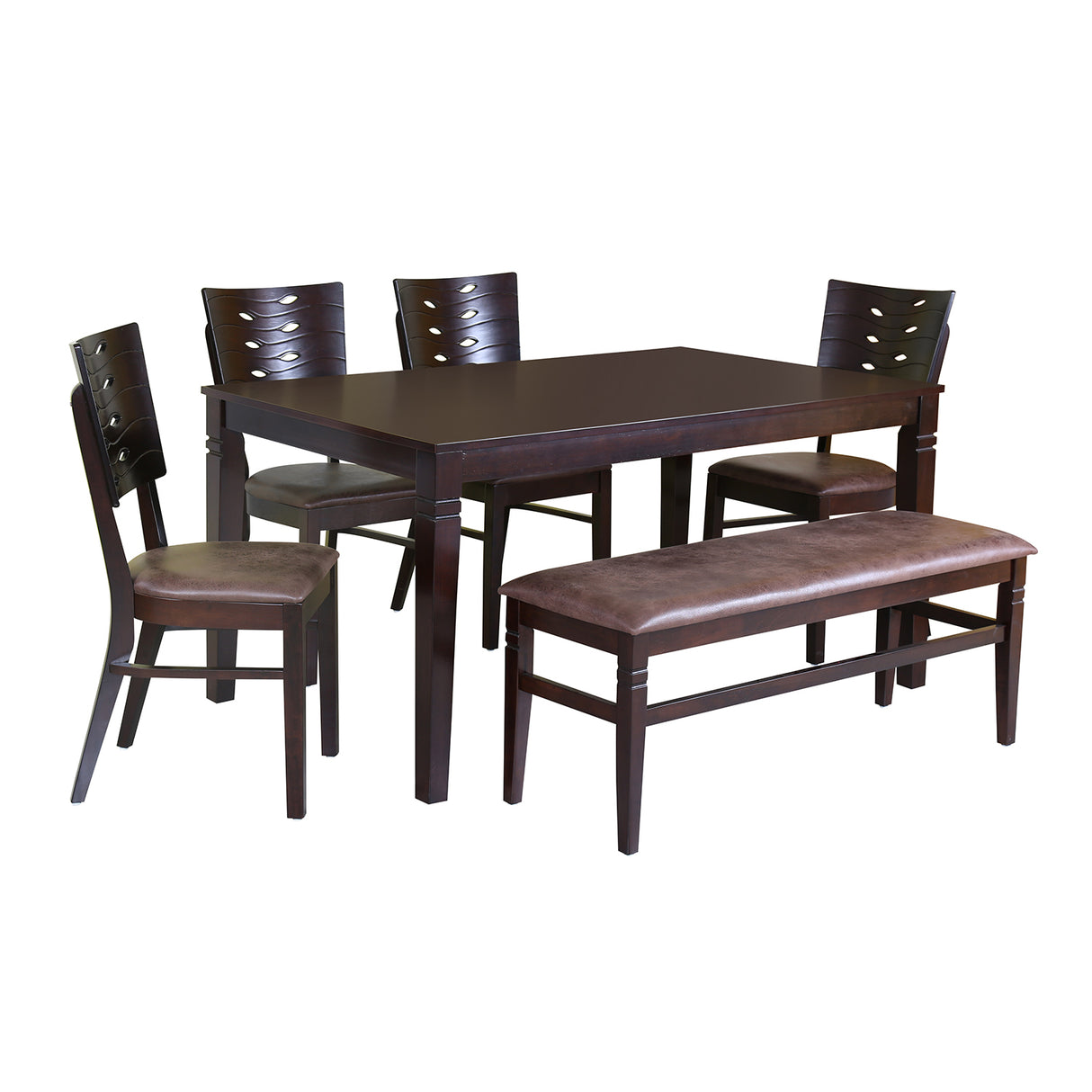 Fern 6 Seater Dining Set With Bench (Erin Brown)