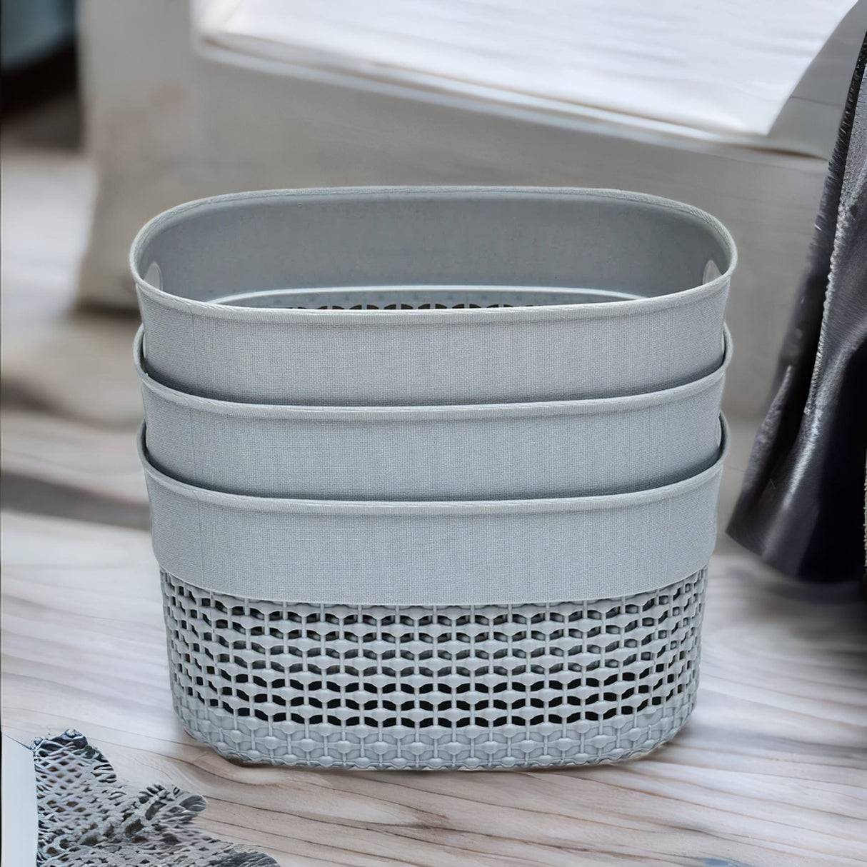 Polypropylene 3.3 L Storage Basket Set of 3 (Grey)