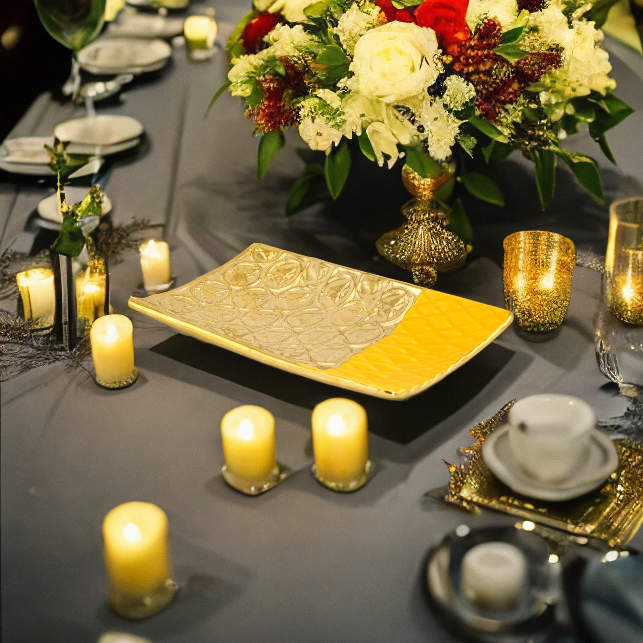 Polka Dot Rectangular Ceramic Platter (Mustard & Gold)